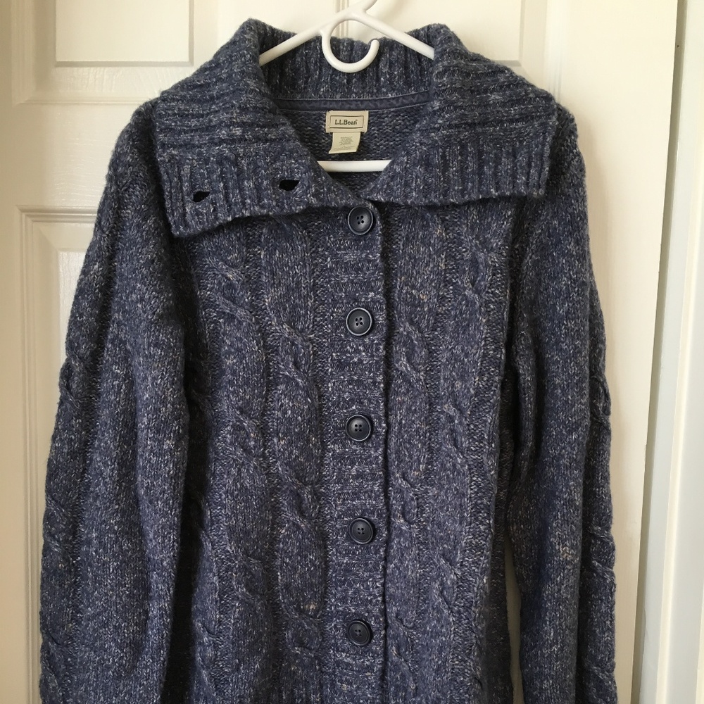LL Bean Blue Marled Blue cardigan